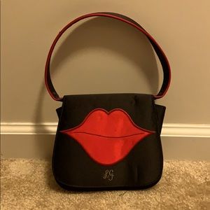 Lulu Guiness satin black Kiss and Tell Bag